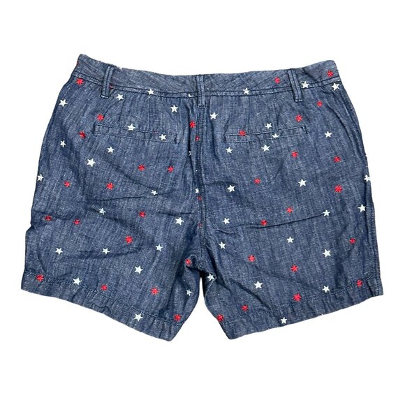Talbots Womens 8P Relaxed Chino Shorts Blue Denim Red White Stars Patriotic USA - Picture 13 of 13